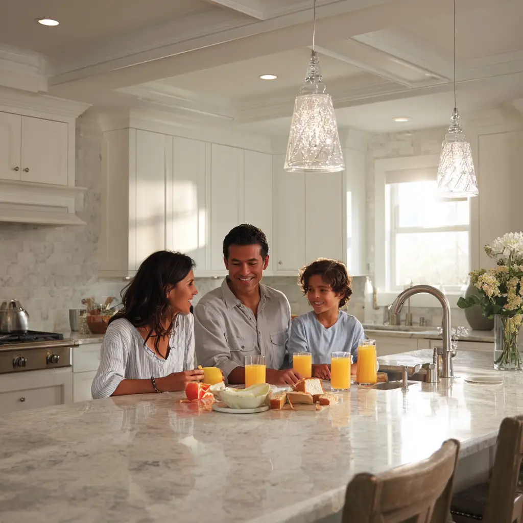 Family in new kitchen